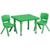 24'' Square Green Plastic Height Adjustable Activity Table Set with 2 Chairs, YU-YCX-0023-2-SQR-TBL-GREEN-R-GG