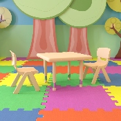 24" Square Natural Plastic Height Adjustable Activity Table Set with 2 Chairs, YU-YCX-0023-2-SQR-TBL-NAT-R-GG