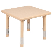 24" Square Natural Plastic Height Adjustable Activity Table Set with 2 Chairs, YU-YCX-0023-2-SQR-TBL-NAT-R-GG