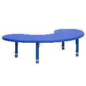 35''W x 65''L Half-Moon Blue Plastic Height Adjustable Activity Table, YU-YCX-004-2-MOON-TBL-BLUE-GG