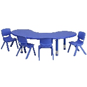 35''W x 65''L Half-Moon Blue Plastic Height Adjustable Activity Table Set with 4 Chairs, YU-YCX-0043-2-MOON-TBL-BLUE-E-GG