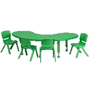 35''W x 65''L Half-Moon Green Plastic Height Adjustable Activity Table Set with 4 Chairs, YU-YCX-0043-2-MOON-TBL-GREEN-E-GG