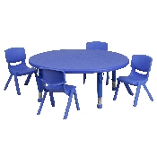 45'' Round Blue Plastic Height Adjustable Activity Table Set with 4 Chairs, YU-YCX-0053-2-ROUND-TBL-BLUE-E-GG