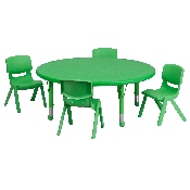 45'' Round Green Plastic Height Adjustable Activity Table Set with 4 Chairs, YU-YCX-0053-2-ROUND-TBL-GREEN-E-GG