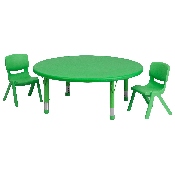 45'' Round Green Plastic Height Adjustable Activity Table Set with 2 Chairs, YU-YCX-0053-2-ROUND-TBL-GREEN-R-GG