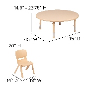 45" Round Natural Plastic Height Adjustable Activity Table Set with 4 Chairs, YU-YCX-0053-2-ROUND-TBL-NAT-E-GG