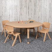45" Round Natural Plastic Height Adjustable Activity Table Set with 4 Chairs, YU-YCX-0053-2-ROUND-TBL-NAT-E-GG