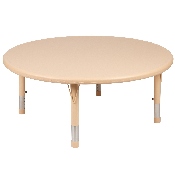 45" Round Natural Plastic Height Adjustable Activity Table Set with 4 Chairs, YU-YCX-0053-2-ROUND-TBL-NAT-E-GG