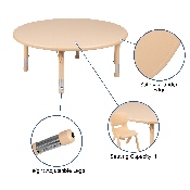 45" Round Natural Plastic Height Adjustable Activity Table Set with 4 Chairs, YU-YCX-0053-2-ROUND-TBL-NAT-E-GG