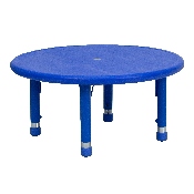 33'' Round Blue Plastic Height Adjustable Activity Table, YU-YCX-007-2-ROUND-TBL-BLUE-GG