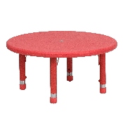 33'' Round Red Plastic Height Adjustable Activity Table, YU-YCX-007-2-ROUND-TBL-RED-GG