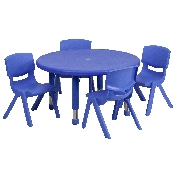33'' Round Blue Plastic Height Adjustable Activity Table Set with 4 Chairs, YU-YCX-0073-2-ROUND-TBL-BLUE-E-GG