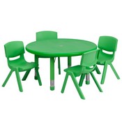 33'' Round Green Plastic Height Adjustable Activity Table Set with 4 Chairs, YU-YCX-0073-2-ROUND-TBL-GREEN-E-GG