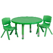 33'' Round Green Plastic Height Adjustable Activity Table Set with 2 Chairs, YU-YCX-0073-2-ROUND-TBL-GREEN-R-GG