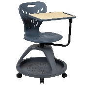 Dark Gray Mobile Desk Chair with 360 Degree Tablet Rotation and Under Seat Storage Cubby, YU-YCX-019-DG-GG