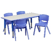 23.625''W x 47.25''L Rectangular Blue Plastic Height Adjustable Activity Table Set with 4 Chairs, YU-YCY-060-0034-RECT-TBL-BLUE-GG