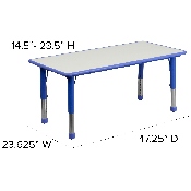 23.625''W x 47.25''L Rectangular Blue Plastic Height Adjustable Activity Table Set with 4 Chairs, YU-YCY-060-0034-RECT-TBL-BLUE-GG