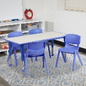 23.625''W x 47.25''L Rectangular Blue Plastic Height Adjustable Activity Table Set with 4 Chairs, YU-YCY-060-0034-RECT-TBL-BLUE-GG