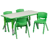 23.625''W x 47.25''L Rectangular Green Plastic Height Adjustable Activity Table Set with 4 Chairs, YU-YCY-060-0034-RECT-TBL-GREEN-GG