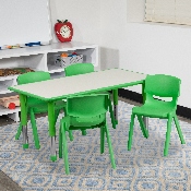 23.625''W x 47.25''L Rectangular Green Plastic Height Adjustable Activity Table Set with 4 Chairs, YU-YCY-060-0034-RECT-TBL-GREEN-GG