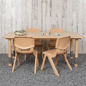 23.625"W x 47.25"L Rectangular Natural Plastic Height Adjustable Activity Table Set with 4 Chairs, YU-YCY-060-0034-RECT-TBL-NAT-GG