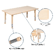 23.625"W x 47.25"L Rectangular Natural Plastic Height Adjustable Activity Table Set with 4 Chairs, YU-YCY-060-0034-RECT-TBL-NAT-GG