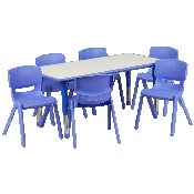 23.625''W x 47.25''L Rectangular Blue Plastic Height Adjustable Activity Table Set with 6 Chairs, YU-YCY-060-0036-RECT-TBL-BLUE-GG
