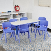 23.625''W x 47.25''L Rectangular Blue Plastic Height Adjustable Activity Table Set with 6 Chairs, YU-YCY-060-0036-RECT-TBL-BLUE-GG