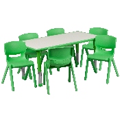 23.625''W x 47.25''L Rectangular Green Plastic Height Adjustable Activity Table Set with 6 Chairs, YU-YCY-060-0036-RECT-TBL-GREEN-GG