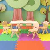 23.625"W x 47.25"L Rectangular Natural Plastic Height Adjustable Activity Table Set with 6 Chairs, YU-YCY-060-0036-RECT-TBL-NAT-GG