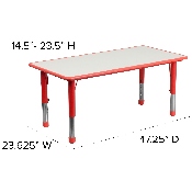 23.625''W x 47.25''L Rectangular Red Plastic Height Adjustable Activity Table Set with 6 Chairs, YU-YCY-060-0036-RECT-TBL-RED-GG