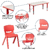 23.625''W x 47.25''L Rectangular Red Plastic Height Adjustable Activity Table Set with 6 Chairs, YU-YCY-060-0036-RECT-TBL-RED-GG