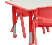 23.625''W x 47.25''L Rectangular Red Plastic Height Adjustable Activity Table Set with 6 Chairs, YU-YCY-060-0036-RECT-TBL-RED-GG