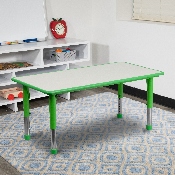 23.625''W x 47.25''L Rectangular Green Plastic Height Adjustable Activity Table with Grey Top, YU-YCY-060-RECT-TBL-GREEN-GG