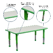 23.625''W x 47.25''L Rectangular Green Plastic Height Adjustable Activity Table with Grey Top, YU-YCY-060-RECT-TBL-GREEN-GG