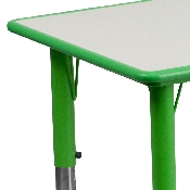 23.625''W x 47.25''L Rectangular Green Plastic Height Adjustable Activity Table with Grey Top, YU-YCY-060-RECT-TBL-GREEN-GG