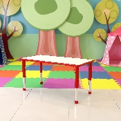 23.625''W x 47.25''L Rectangular Red Plastic Height Adjustable Activity Table with Grey Top, YU-YCY-060-RECT-TBL-RED-GG