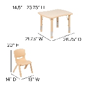 21.875"W x 26.625"L Rectangular Natural Plastic Height Adjustable Activity Table Set with 4 Chairs, YU-YCY-098-0034-RECT-TBL-NAT-GG