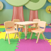 21.875"W x 26.625"L Rectangular Natural Plastic Height Adjustable Activity Table Set with 4 Chairs, YU-YCY-098-0034-RECT-TBL-NAT-GG