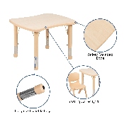 21.875"W x 26.625"L Rectangular Natural Plastic Height Adjustable Activity Table Set with 4 Chairs, YU-YCY-098-0034-RECT-TBL-NAT-GG