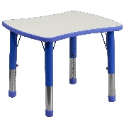 21.875''W x 26.625''L Rectangular Blue Plastic Height Adjustable Activity Table with Grey Top, YU-YCY-098-RECT-TBL-BLUE-GG