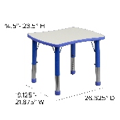 21.875''W x 26.625''L Rectangular Blue Plastic Height Adjustable Activity Table with Grey Top, YU-YCY-098-RECT-TBL-BLUE-GG