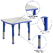 21.875''W x 26.625''L Rectangular Blue Plastic Height Adjustable Activity Table with Grey Top, YU-YCY-098-RECT-TBL-BLUE-GG