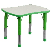 21.875''W x 26.625''L Rectangular Green Plastic Height Adjustable Activity Table with Grey Top, YU-YCY-098-RECT-TBL-GREEN-GG