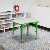 21.875''W x 26.625''L Rectangular Green Plastic Height Adjustable Activity Table with Grey Top, YU-YCY-098-RECT-TBL-GREEN-GG