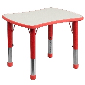 21.875''W x 26.625''L Rectangular Red Plastic Height Adjustable Activity Table with Grey Top, YU-YCY-098-RECT-TBL-RED-GG