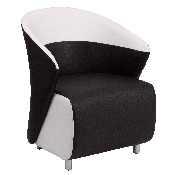 Black LeatherSoft Curved Barrel Back Lounge Chair with Melrose White Detailing, ZB-7-GG