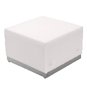 HERCULES Alon Series Melrose White LeatherSoft Ottoman with Brushed Stainless Steel Base, ZB-803-OTTOMAN-WH-GG