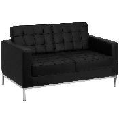 HERCULES Lacey Series Contemporary Black LeatherSoft Loveseat with Stainless Steel Frame, ZB-LACEY-831-2-LS-BK-GG