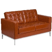 HERCULES Lacey Series Contemporary Cognac LeatherSoft Loveseat with Stainless Steel Frame, ZB-LACEY-831-2-LS-COG-GG